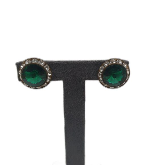 Stud Earrings green and diamante like fancy cute - Picture 1 of 4